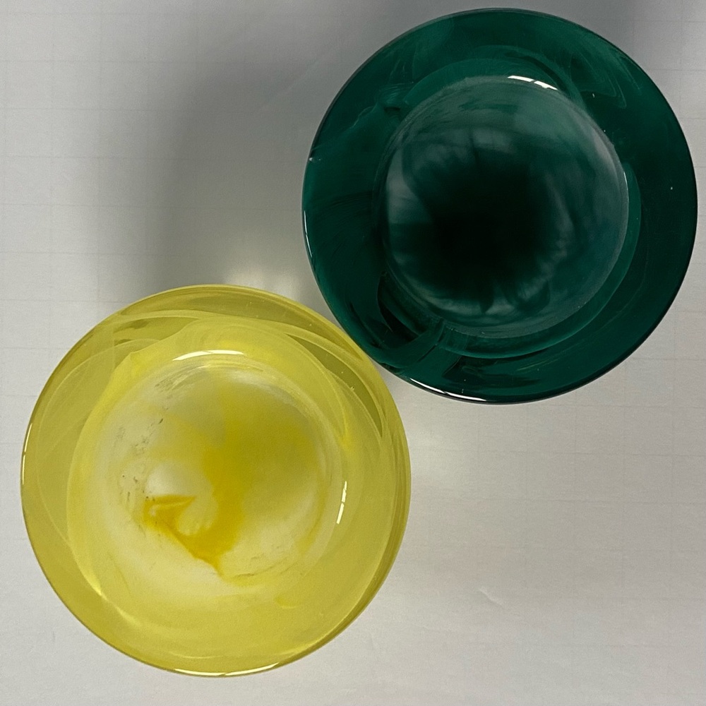 PartyLite Indulgences Awakening Swirl Yellow Green Glass Votive Tealight Holder